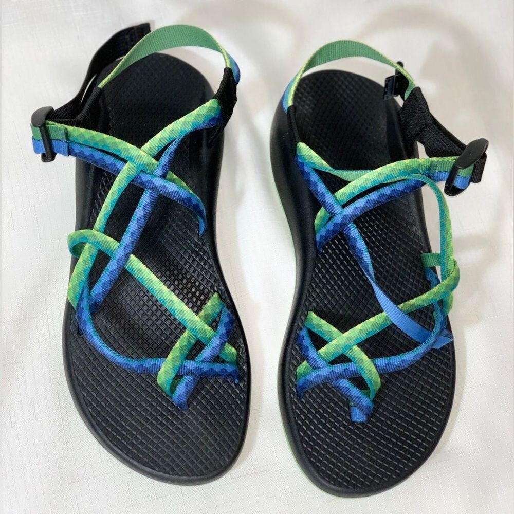 CHACO Sandals Women's 10 Cloud Strap Hiking Outdoor Vibram Blue Green Strap Shoe